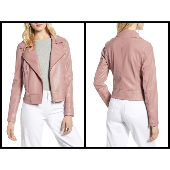 💕HALOGEN💕 Dusty Rose Faux Leather Moto Jacket S - Picture 3 of 7